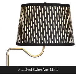 Madison 56 in. Black Narrow End Table with Built-In LED Lamp with Pattern Shade Wireless Charging Station and USB Port by Brightech -Brightech Sales black brightech floor lamps y2 a3bb xh19 44 1000