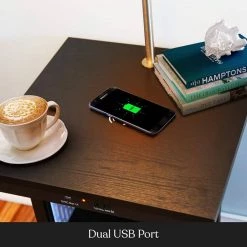 Madison 56 in. Black Narrow End Table with Built-In LED Lamp with Pattern Shade Wireless Charging Station and USB Port by Brightech -Brightech Sales black brightech floor lamps y2 a3bb xh19 4f 1000