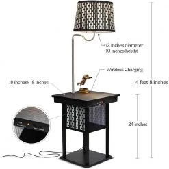 Madison 56 in. Black Narrow End Table with Built-In LED Lamp with Pattern Shade Wireless Charging Station and USB Port by Brightech -Brightech Sales black brightech floor lamps y2 a3bb xh19 fa 1000