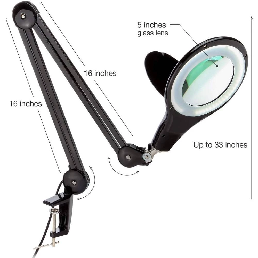 Lightview Pro 33 in. Black LED Adjustable Clamp 2.25 x Magnifying Desk Lamp by Brightech 4 Lightview Pro 33 in. Black LED Adjustable Clamp 2.25 x Magnifying Desk Lamp by Brightech - Image 2
