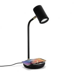 Ezra 16.5 in. Black LED Table Lamp with Wireless Charging Pad by Brightech