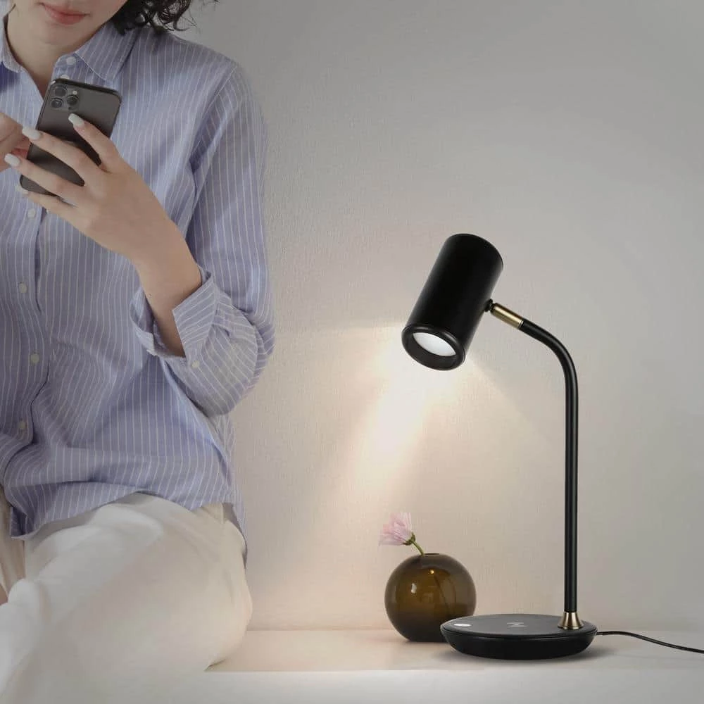 Ezra 16.5 in. Black LED Table Lamp with Wireless Charging Pad by Brightech 4 Ezra 16.5 in. Black LED Table Lamp with Wireless Charging Pad by Brightech - Image 2
