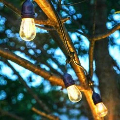 Indoor/Outdoor 48 ft. Plug-In Ambience Pro Edison LED Edison Bulb String Lights, Black (3-Pack) by Brightech -Brightech Sales black brightech string lights 3xamb2w48sw c3 1000