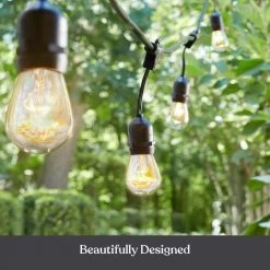 Ambience Outdoor 24 ft. Plug in LED S14 Edison Bulb String Light by Brightech -Brightech Sales black brightech string lights amb 11w 24 44 1000