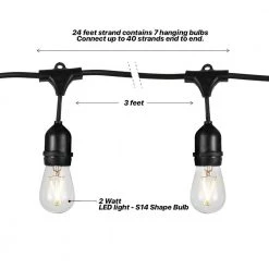 Ambience Pro Outdoor 24 ft. Plug in Waterproof Hanging 2W LED S14 Edison Bulb String Light 3000k by Brightech 10 Ambience Pro Outdoor 24 ft. Plug in Waterproof Hanging 2W LED S14 Edison Bulb String Light 3000k by Brightech -Brightech Sales black brightech string lights amb 2w 24 nw 40 1000