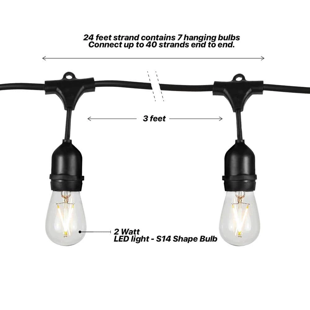 Ambience Pro Outdoor 24 ft. Plug in Waterproof Hanging 2W LED S14 Edison Bulb String Light 3000k by Brightech 5 Ambience Pro Outdoor 24 ft. Plug in Waterproof Hanging 2W LED S14 Edison Bulb String Light 3000k by Brightech - Image 3