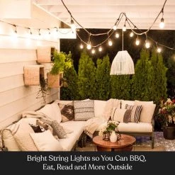 Ambience Pro Outdoor 48 ft. Plug-in LED 2-Watt Edison S14 Bulb Waterproof Hanging String Light 2500k by Brightech -Brightech Sales black brightech string lights amb 2w 48 ww 4f 1000