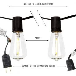 Ambience Pro Outdoor 26 ft. 1-Watt Plug-in LED E17 Edison Bulb Non-Hanging String Lights by Brightech -Brightech Sales black brightech string lights amb e17 st38 40 1000
