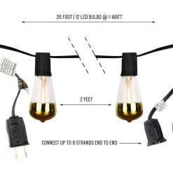 Ambience Pro Outdoor 26 ft. 1-Watt Plug-in LED Gold Tipped E17 Edison Bulb Non-Hanging String Lights by Brightech -Brightech Sales black brightech string lights amb gld e17 1w 4f 1000