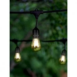 Ambience Pro Outdoor 48 ft. 2-Watt Plug-in LED Gold Tipped S14 Edison Bulb Hanging String Lights by Brightech -Brightech Sales black brightech string lights amb gld hg 2w 1f 1000