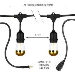 Ambience Pro Outdoor 48 ft. 2-Watt Plug-in LED Gold Tipped S14 Edison Bulb Hanging String Lights by Brightech -Brightech Sales black brightech string lights amb gld hg 2w 40 1000
