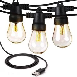 Ambience Pro Outdoor 24.5 ft. USB Powered LED 1.5-Watt S14 Edison Bulb Hanging String Light 3000k by Brightech