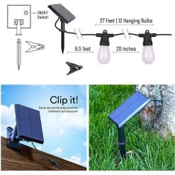 Ambience Pro Outdoor 27 ft. Solar Powered LED 5-Watt S14 Flickering Flame Bulbs Non-Hanging String Lights 2700k by Brightech -Brightech Sales black brightech string lights slr flmnh 1f 1000