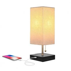 Grace 14 in. Black LED Table Lamp with Square Shade by Brightech