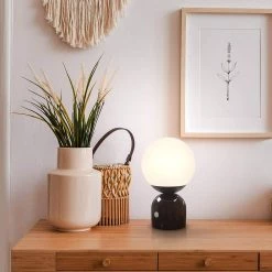 Mila 11 in. Black Table Lamp With Frosted Glass Globe Shade by Brightech -Brightech Sales black brightech table lamps tl mla blk 1f 1000