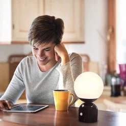 Mila 11 in. Black Table Lamp With Frosted Glass Globe Shade by Brightech -Brightech Sales black brightech table lamps tl mla blk 44 1000