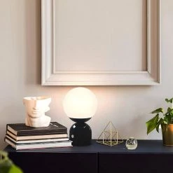 Mila 11 in. Black Table Lamp With Frosted Glass Globe Shade by Brightech -Brightech Sales black brightech table lamps tl mla blk fa 1000