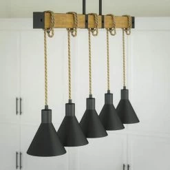 Abigail 5-Light Black Island Pendant with Metal Shade by Manor Brook -Brightech Sales black manor brook chandeliers mb100531 1f 1000