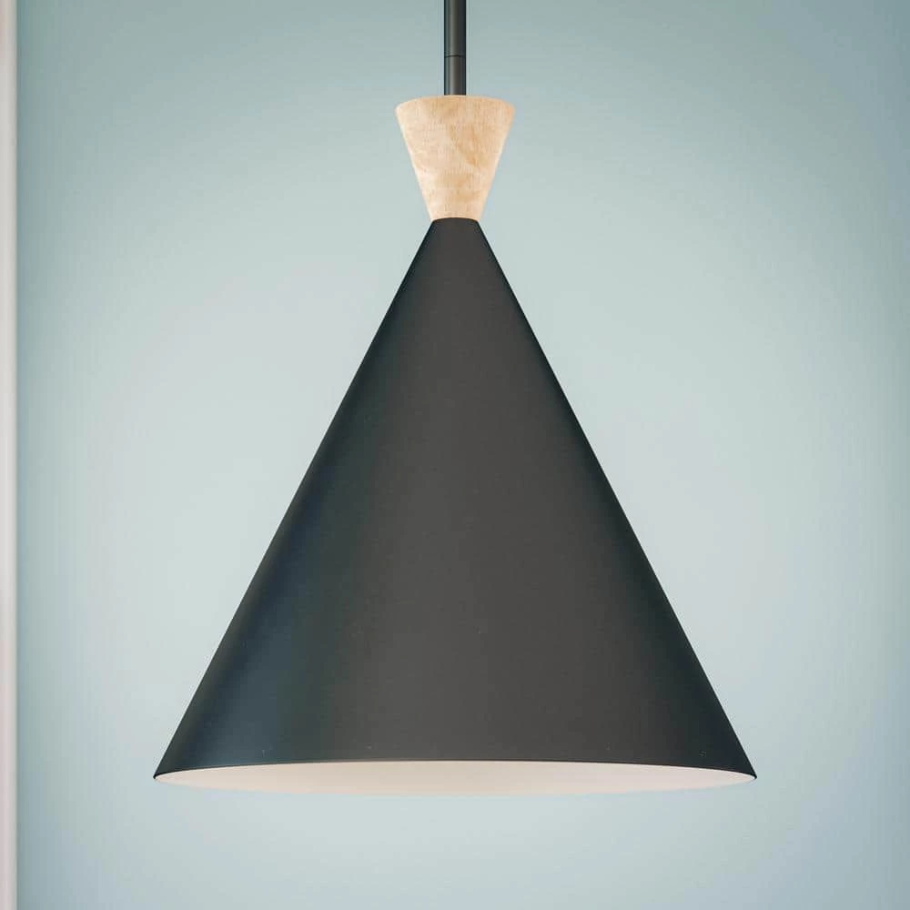 Conical 1-Light Black Pendant with Metal Shade by Manor Brook 5 Conical 1-Light Black Pendant with Metal Shade by Manor Brook - Image 3