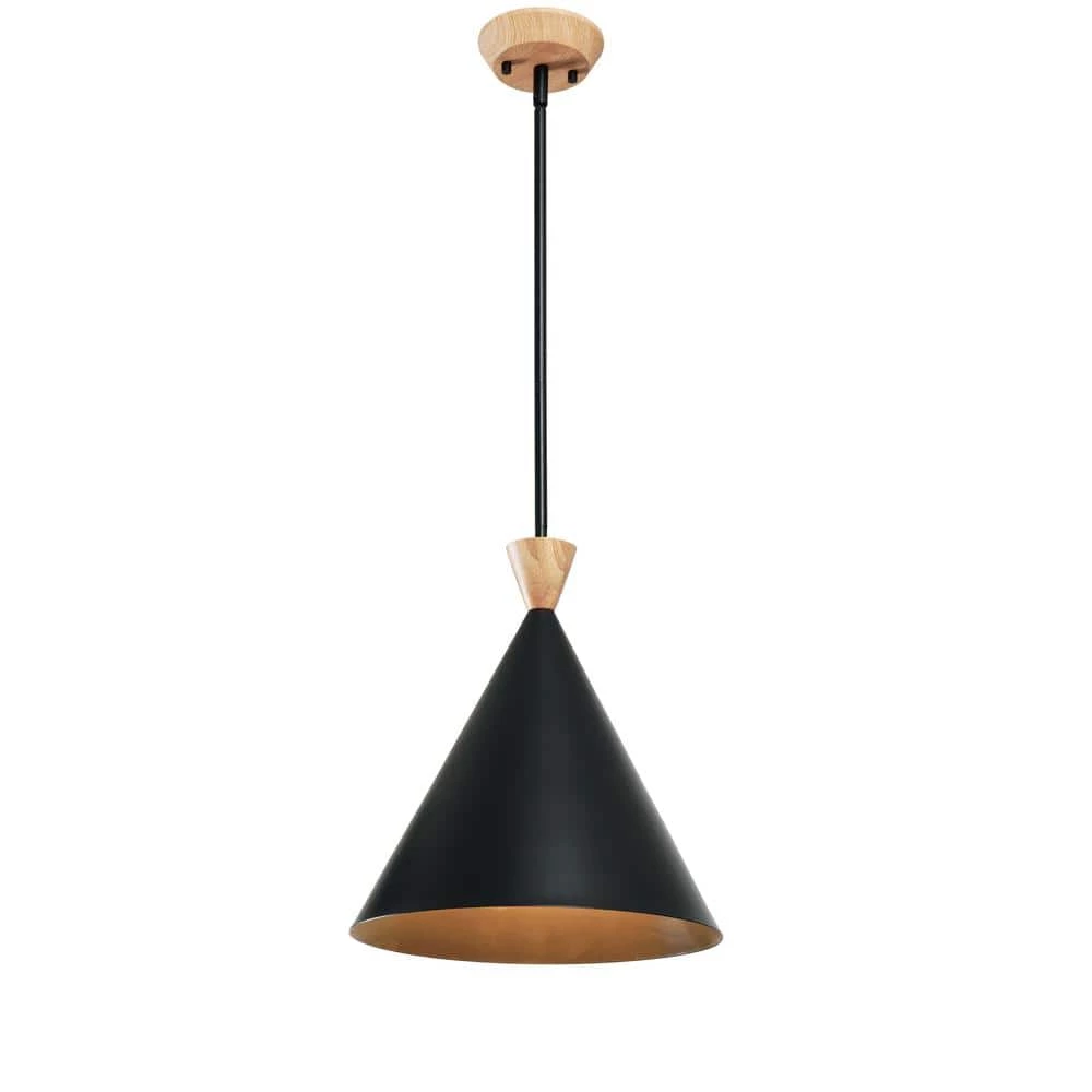 Conical 1-Light Black Pendant with Metal Shade by Manor Brook 3 Conical 1-Light Black Pendant with Metal Shade by Manor Brook