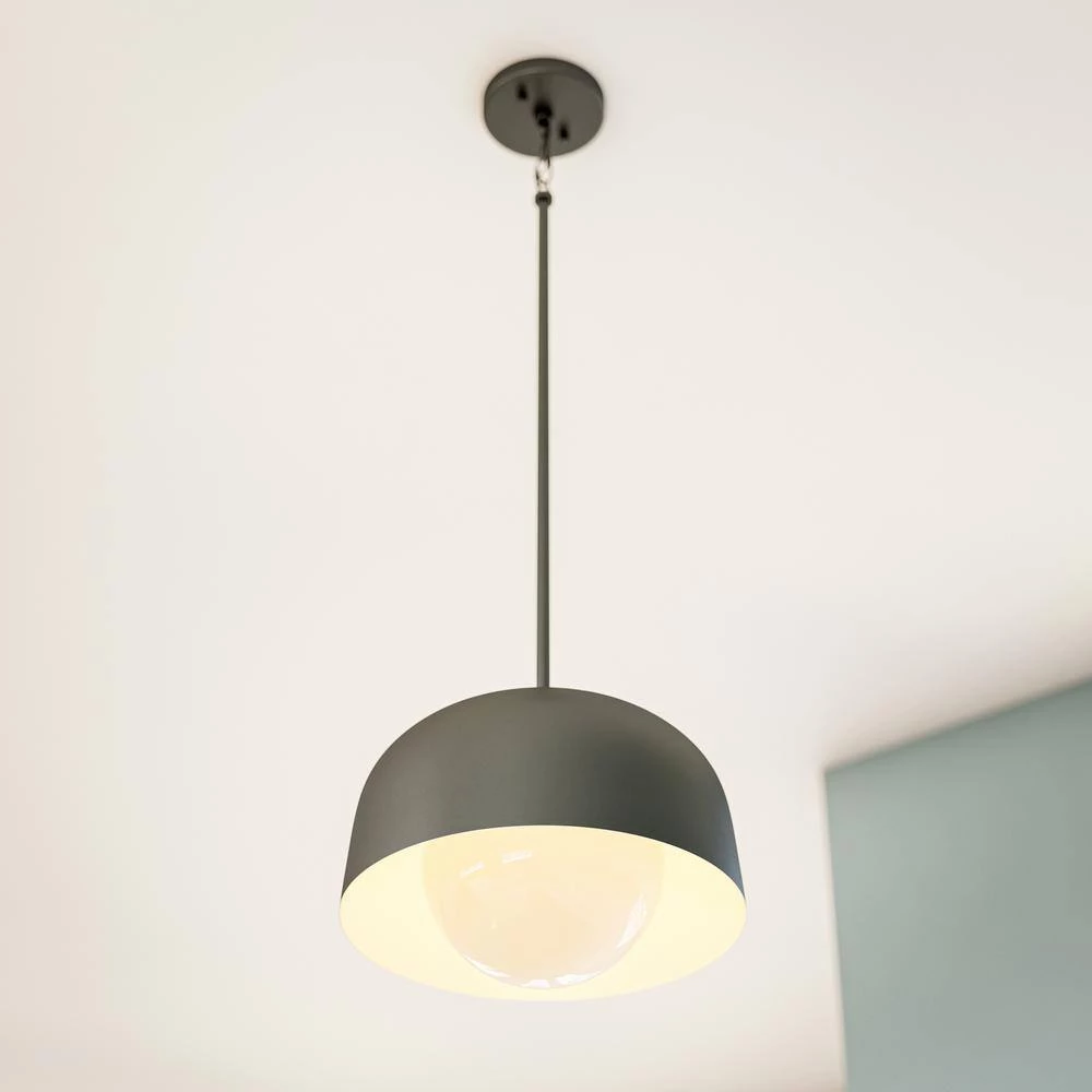 Millie 1-Light Black Mini Pendant with Outer Metal Shade and Inner White Glass Shade by Manor Brook 5 Millie 1-Light Black Mini Pendant with Outer Metal Shade and Inner White Glass Shade by Manor Brook - Image 3