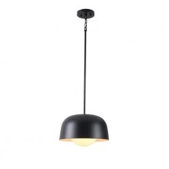 Millie 1-Light Black Mini Pendant with Outer Metal Shade and Inner White Glass Shade by Manor Brook