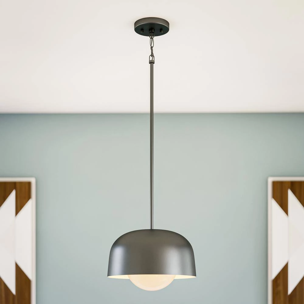 Millie 1-Light Black Mini Pendant with Outer Metal Shade and Inner White Glass Shade by Manor Brook 4 Millie 1-Light Black Mini Pendant with Outer Metal Shade and Inner White Glass Shade by Manor Brook - Image 2