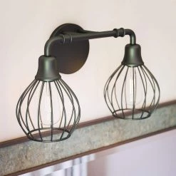 Lacey 5 in. 2-Light Sand Black Vanity-Light with Metal Frame Shade by Manor Brook 15 Lacey 5 in. 2-Light Sand Black Vanity-Light with Metal Frame Shade by Manor Brook -Brightech Sales black manor brook vanity lighting mb100467 44 1000