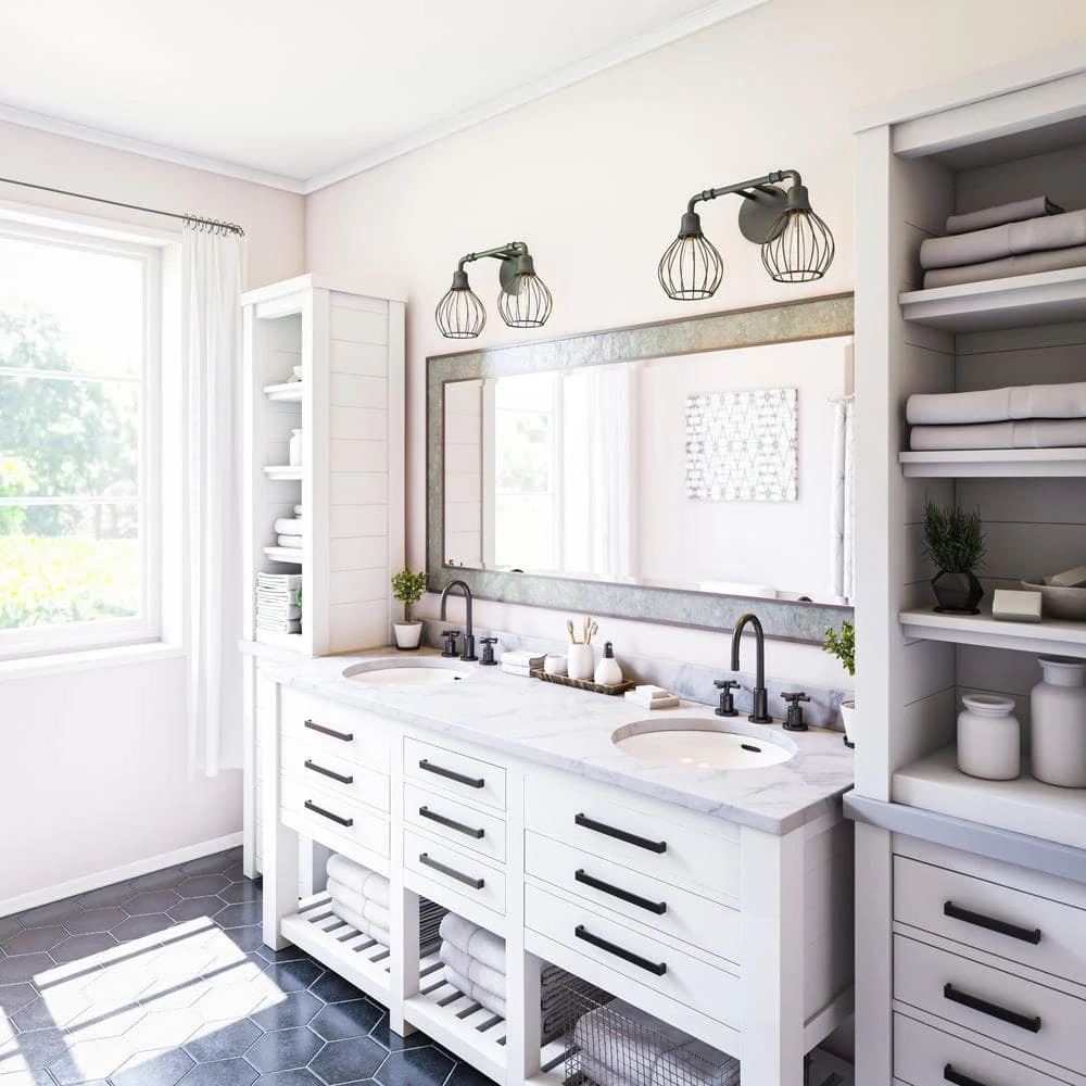 Lacey 5 in. 2-Light Sand Black Vanity-Light with Metal Frame Shade by Manor Brook 6 Lacey 5 in. 2-Light Sand Black Vanity-Light with Metal Frame Shade by Manor Brook - Image 4