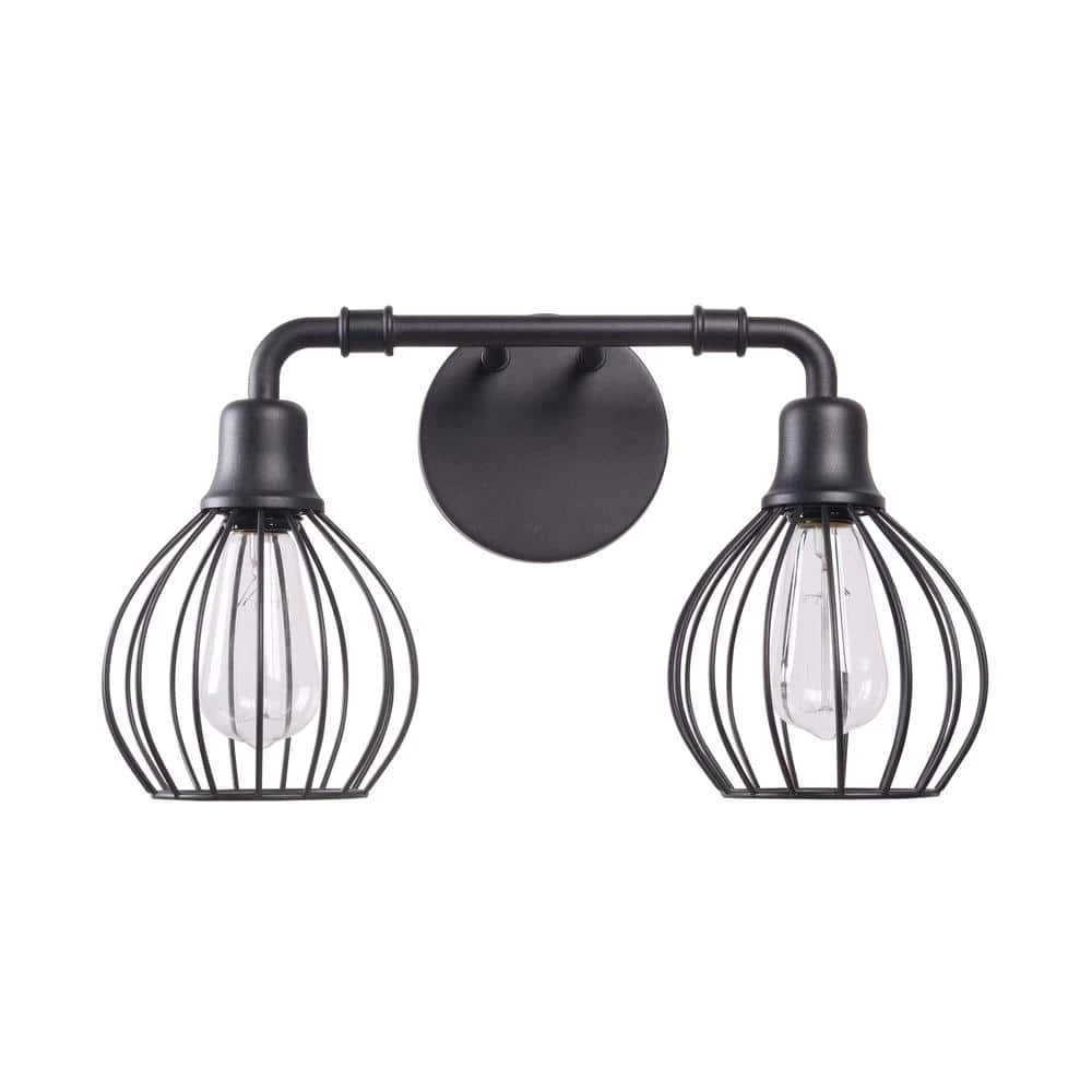 Lacey 5 in. 2-Light Sand Black Vanity-Light with Metal Frame Shade by Manor Brook 3 Lacey 5 in. 2-Light Sand Black Vanity-Light with Metal Frame Shade by Manor Brook