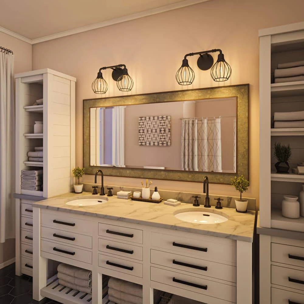 Lacey 5 in. 2-Light Sand Black Vanity-Light with Metal Frame Shade by Manor Brook 5 Lacey 5 in. 2-Light Sand Black Vanity-Light with Metal Frame Shade by Manor Brook - Image 3