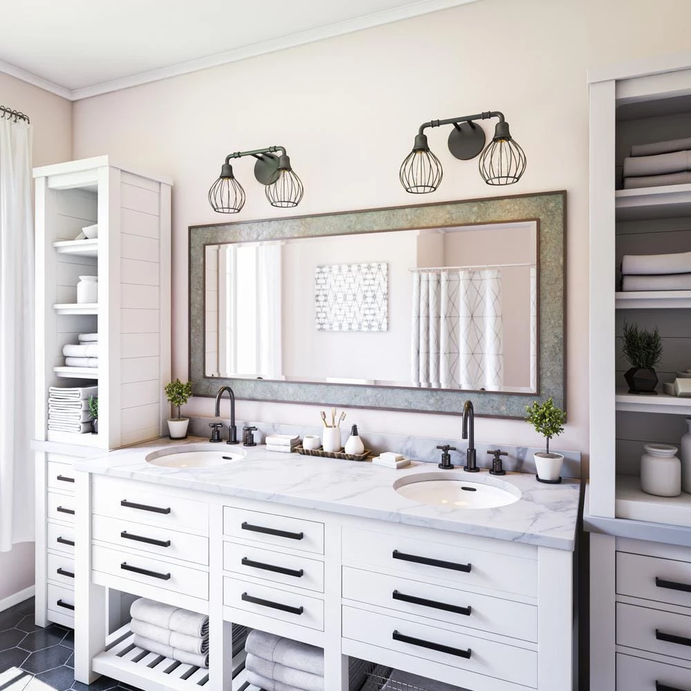 Lacey 5 in. 2-Light Sand Black Vanity-Light with Metal Frame Shade by Manor Brook 4 Lacey 5 in. 2-Light Sand Black Vanity-Light with Metal Frame Shade by Manor Brook - Image 2