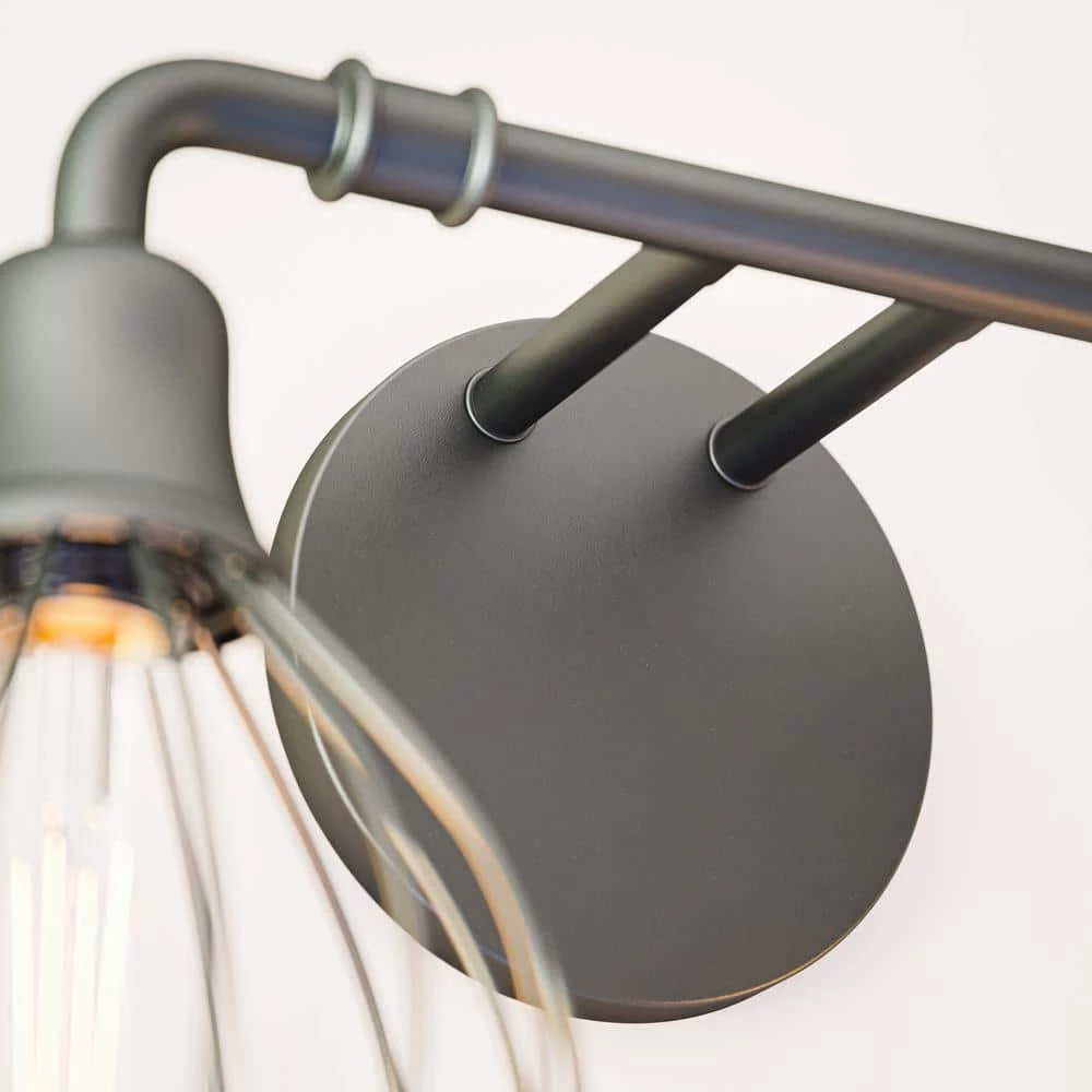 Lacey 5 in. 2-Light Sand Black Vanity-Light with Metal Frame Shade by Manor Brook 9 Lacey 5 in. 2-Light Sand Black Vanity-Light with Metal Frame Shade by Manor Brook - Image 7