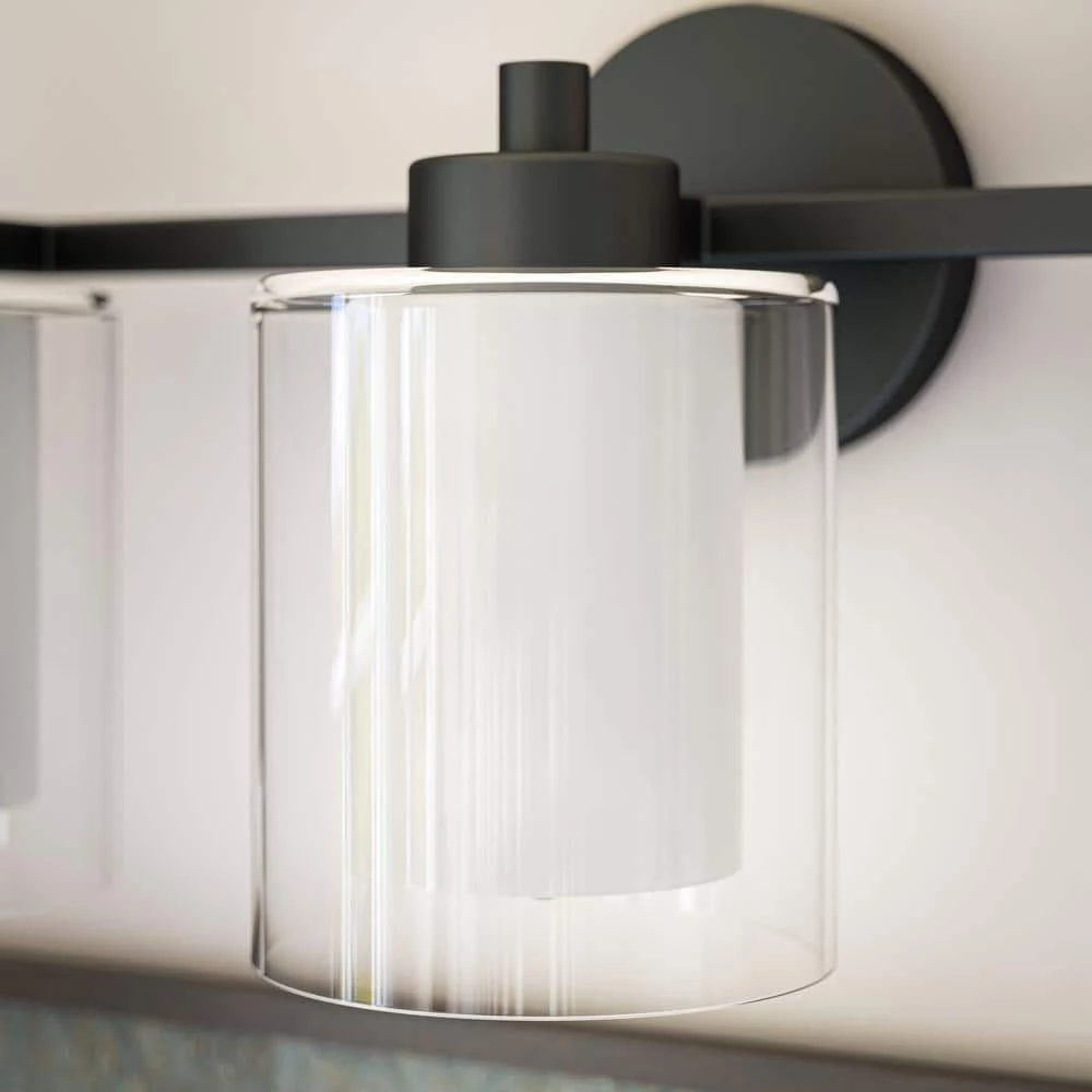 Oneonta 4 in. 3-Light Black Vanity with Clear Glass Shade by Manor Brook 6 Oneonta 4 in. 3-Light Black Vanity with Clear Glass Shade by Manor Brook - Image 4