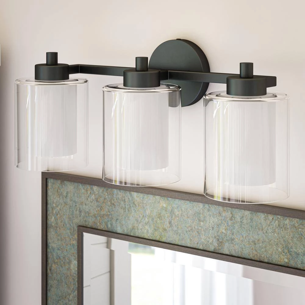 Oneonta 4 in. 3-Light Black Vanity with Clear Glass Shade by Manor Brook 7 Oneonta 4 in. 3-Light Black Vanity with Clear Glass Shade by Manor Brook - Image 5