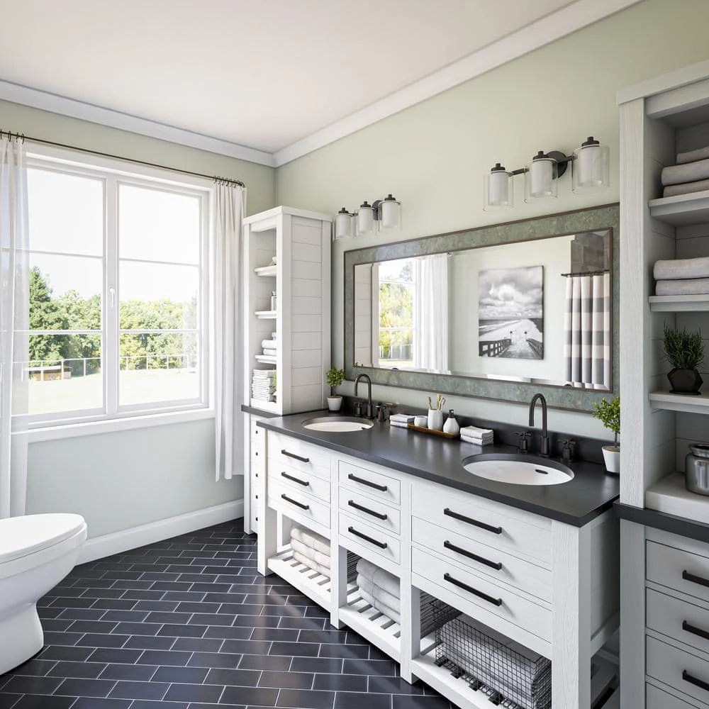 Oneonta 4 in. 3-Light Black Vanity with Clear Glass Shade by Manor Brook 5 Oneonta 4 in. 3-Light Black Vanity with Clear Glass Shade by Manor Brook - Image 3