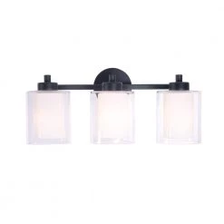 Oneonta 4 in. 3-Light Black Vanity with Clear Glass Shade by Manor Brook