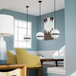 Flagler 1-light Black Striped Pendant with White Milk Glass Shade by Manor Brook -Brightech Sales black striped manor brook chandeliers mb100624 1f 1000