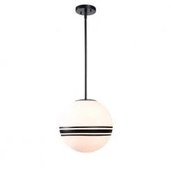 Flagler 1-light Black Striped Pendant with White Milk Glass Shade by Manor Brook
