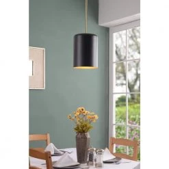 11 in. Ponder 1-Light Mini Pendant Chandelier Dome Black by Manor Brook -Brightech Sales black with antique brass manor brook chandeliers mb100685 44 1000