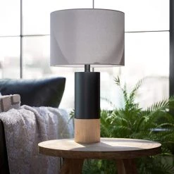 Fletcher 22 in. Black with Natural Wood Accent Lamp by Manor Brook -Brightech Sales black with natural wood manor brook table lamps mb100629 1f 1000