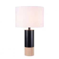 Fletcher 22 in. Black with Natural Wood Accent Lamp by Manor Brook