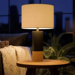 Fletcher 22 in. Black with Natural Wood Accent Lamp by Manor Brook -Brightech Sales black with natural wood manor brook table lamps mb100629 76 1000