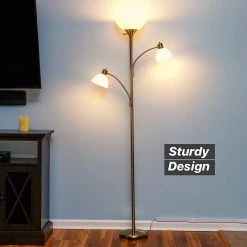 Sky Dome Double 72 in. Brass Torchiere LED Floor Lamp with 2 Adjustable Arms by Brightech -Brightech Sales brass brightech floor lamps fl dme2 brs 4f 1000