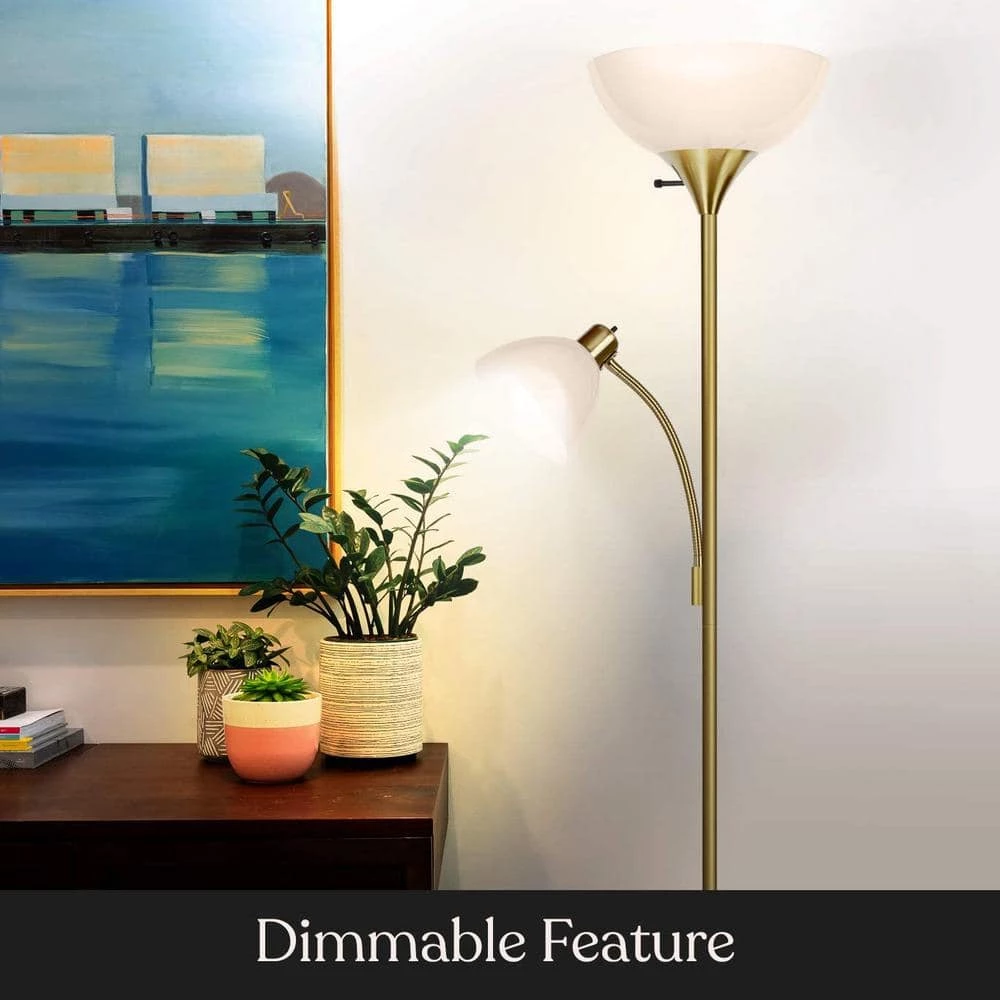 Sky Dome Plus 72 in. Brass Torchiere LED Floor Lamp with 1 Adjustable Arm by Brightech 4 Sky Dome Plus 72 in. Brass Torchiere LED Floor Lamp with 1 Adjustable Arm by Brightech - Image 2