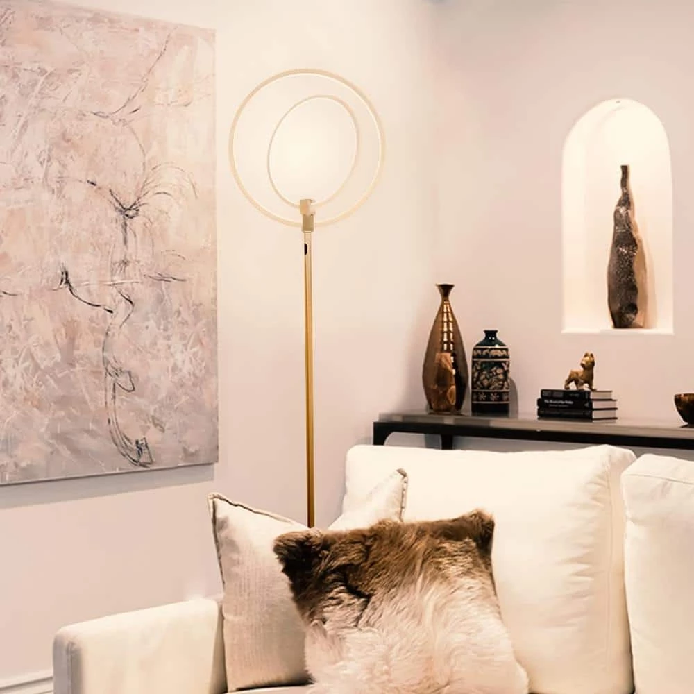 Eclipse 79 in. Brass Modern LED Torchiere Floor Lamp with Touch Dimmer by Brightech 4 Eclipse 79 in. Brass Modern LED Torchiere Floor Lamp with Touch Dimmer by Brightech - Image 2