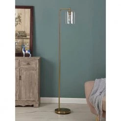 Elizabeth 66 in. Brass Industrial LED Floor Lamp with Glass Shade and Edison Bulb by Brightech -Brightech Sales brass brightech floor lamps fl elzbth bs gd 4f 1000