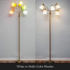 Medusa 72 in. Brass LED Floor Lamp with 5 Interchangeable Color and White Shades by Brightech -Brightech Sales brass brightech floor lamps fl mdsa brs 1f 1000