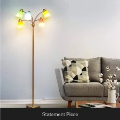 Medusa 72 in. Brass LED Floor Lamp with 5 Interchangeable Color and White Shades by Brightech -Brightech Sales brass brightech floor lamps fl mdsa brs 44 1000
