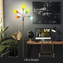 Medusa Modern 78 in. Brass LED Floor Lamp with 5 Interchangeable Color and White Shades by Brightech -Brightech Sales brass brightech floor lamps fl mdsmdrn brs 44 1000